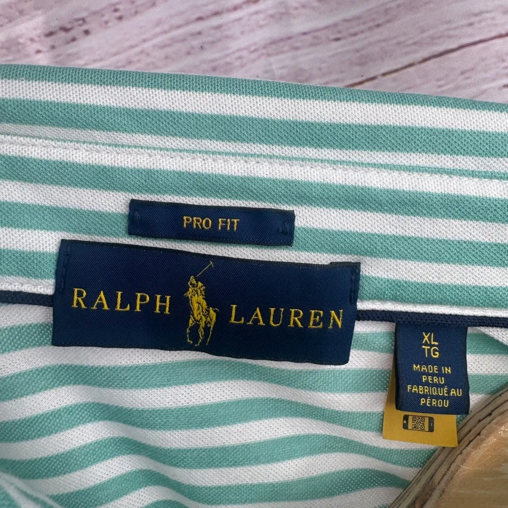 Ralph Lauren Pro Fit Polo Shirt Mens  XL Mint Green Striped Wyndham Championship